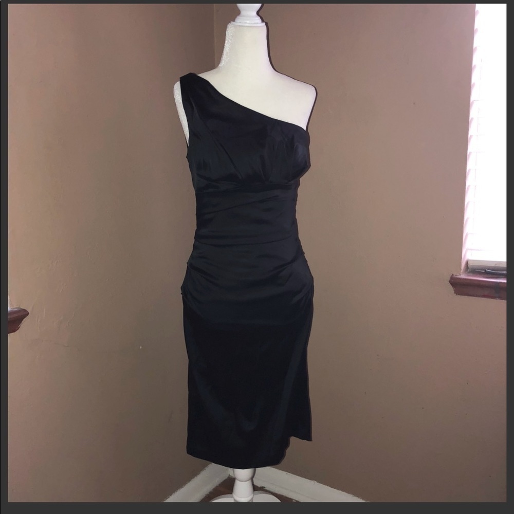 SUZI CHIN Maggy Boutique Black One Shoulder Cocktail Dress Sz 2 - Picture 4 of 11